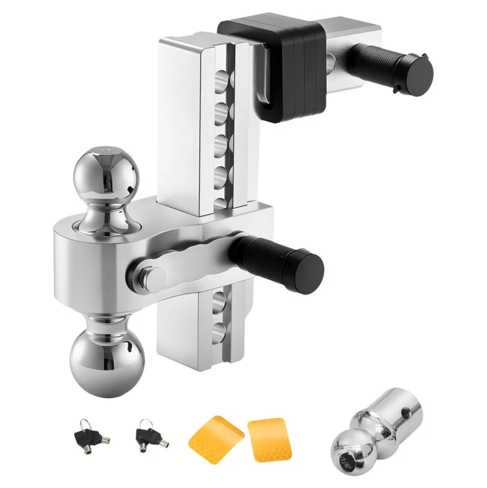 VEVOR Adjustable Trailer Hitch, 8-Inch Drop Hitch, Tri-Ball Mount for 2-Inch Hitch Receiver, Trailer Ball Size 1-7/8", 2" and 2-5/16", Max 15000 lbs Ball Hitch, Towing Hitch for RVs, ATVs, and Trucks