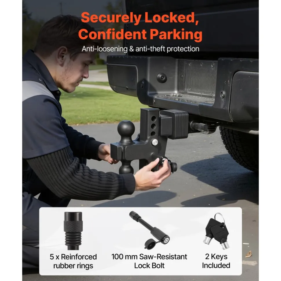 VEVOR Adjustable Trailer Hitch, Fit 2.5 Inch Receiver, Trailer Hitch Mount with 2 Inch & 2-5/16 Inch Balls, 28000 lbs GTW, 6 Inch Drop, Towing Ball Mounts for RVs, Off-Road Vehicles and Trucks, Black