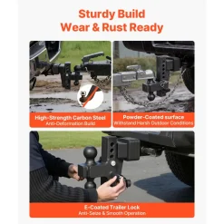 VEVOR Adjustable Trailer Hitch, Fit 2.5 Inch Receiver, Trailer Hitch Mount with 2 Inch & 2-5/16 Inch Balls, 28000 lbs GTW, 6 Inch Drop, Towing Ball Mounts for RVs, Off-Road Vehicles and Trucks, Black
