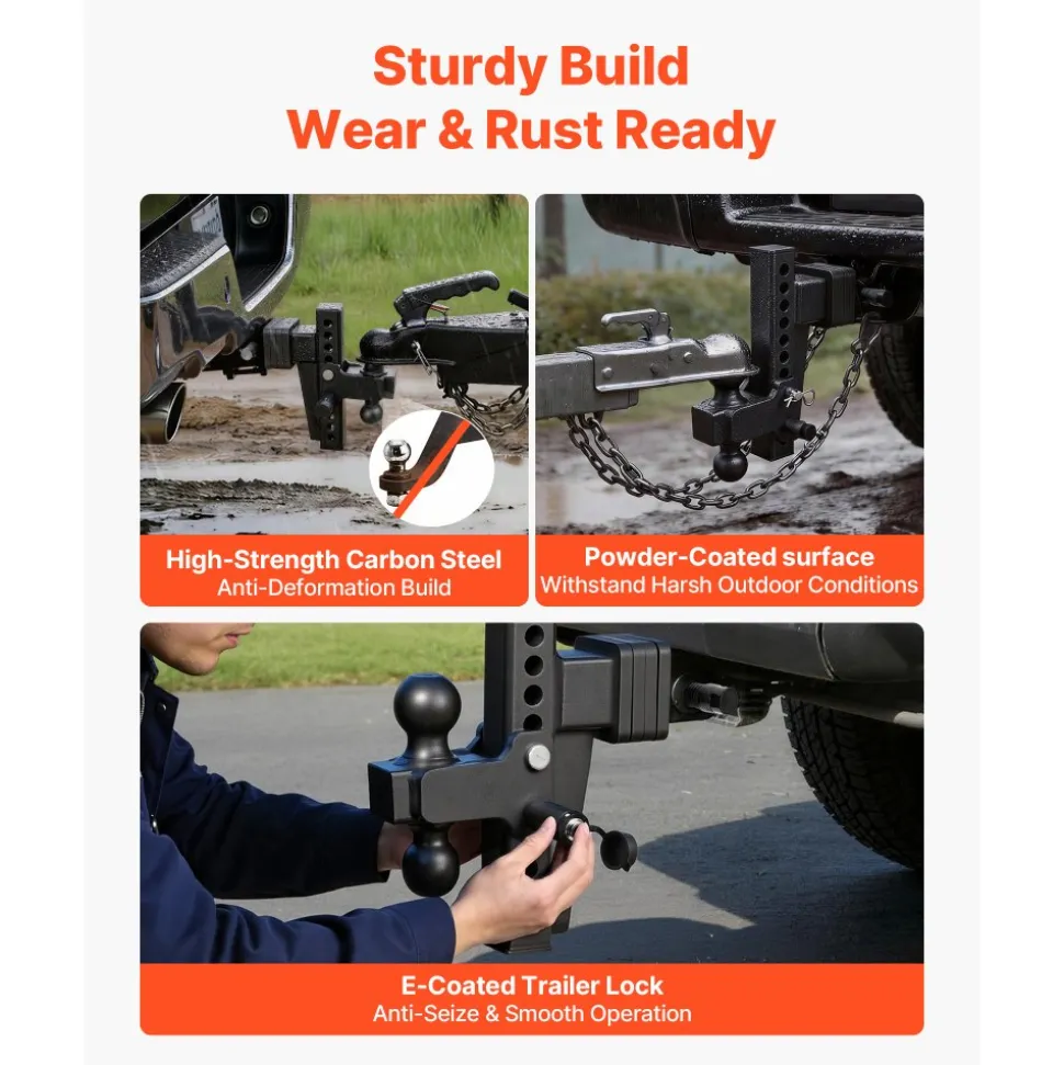 VEVOR Adjustable Trailer Hitch, Fit 2.5 Inch Receiver, Trailer Hitch Mount with 2 Inch & 2-5/16 Inch Balls, 28000 lbs GTW, 8 Inch Drop, Towing Ball Mounts for RVs, Off-Road Vehicles and Trucks, Black