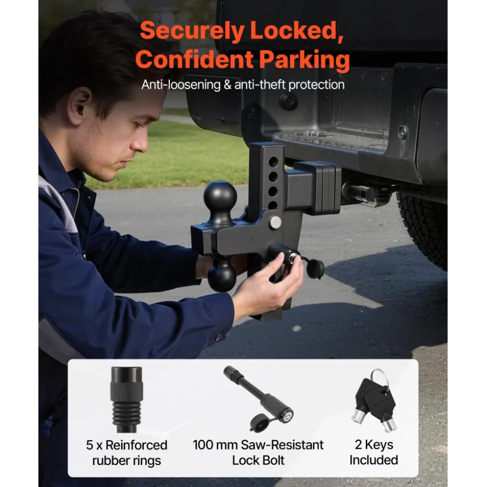 VEVOR Adjustable Trailer Hitch, Fit 2.5 Inch Receiver, Trailer Hitch Mount with 2 Inch & 2-5/16 Inch Balls, 28000 lbs GTW, 8 Inch Drop, Towing Ball Mounts for RVs, Off-Road Vehicles and Trucks, Black