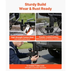 VEVOR Adjustable Trailer Hitch, Fit 2.5 Inch Receiver, Trailer Hitch Mount with 2 Inch & 2-5/16 Inch Balls, 18500 lbs GTW, 10 Inch Drop, Towing Ball Mounts for RVs, Off-Road Vehicles and Trucks, Black