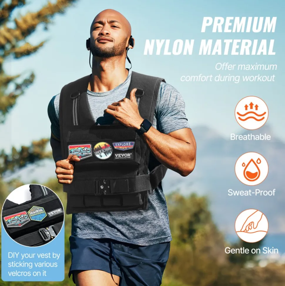 VEVOR Adjustable Weighted Vest, 35lb Weight Vest with Iron Weights, Shoulder Pad, and Reflective Stripe, Body Weight Vest Exercise Set for Men Women, Workout Equipment for Strength Training Running