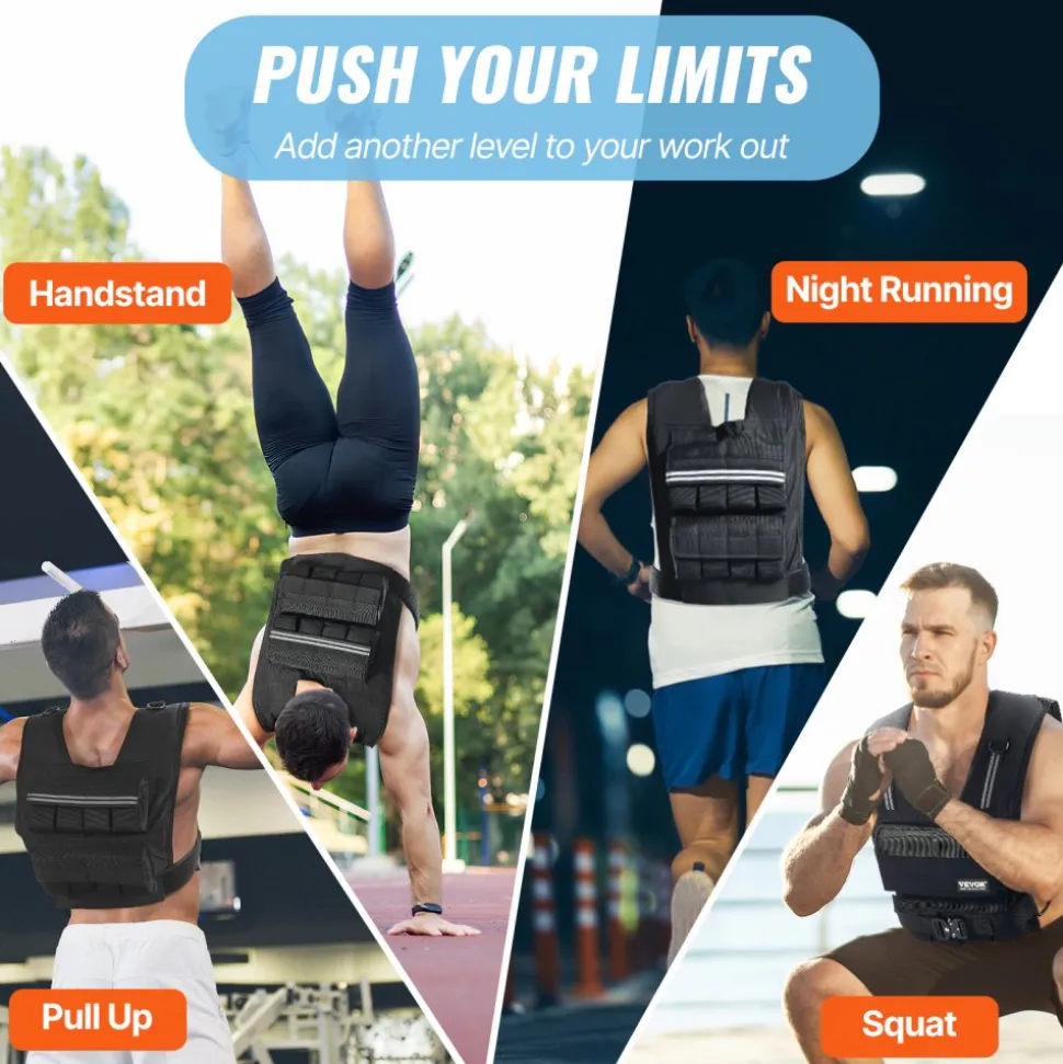 VEVOR Adjustable Weighted Vest, 35lb Weight Vest with Iron Weights, Shoulder Pad, and Reflective Stripe, Body Weight Vest Exercise Set for Men Women, Workout Equipment for Strength Training Running