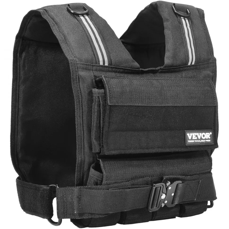VEVOR Adjustable Weighted Vest, 35lb Weight Vest with Iron Weights, Shoulder Pad, and Reflective Stripe, Body Weight Vest Exercise Set for Men Women, Workout Equipment for Strength Training Running