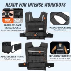 VEVOR Adjustable Weighted Vest, 35lb Weight Vest with Iron Weights, Shoulder Pad, and Reflective Stripe, Body Weight Vest Exercise Set for Men Women, Workout Equipment for Strength Training Running