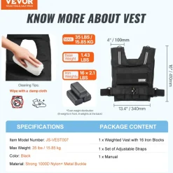 VEVOR Adjustable Weighted Vest, 35lb Weight Vest with Iron Weights, Shoulder Pad, and Reflective Stripe, Body Weight Vest Exercise Set for Men Women, Workout Equipment for Strength Training Running