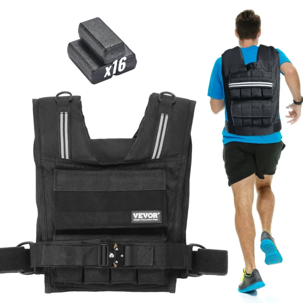 VEVOR Adjustable Weighted Vest, 35lb Weight Vest with Iron Weights, Shoulder Pad, and Reflective Stripe, Body Weight Vest Exercise Set for Men Women, Workout Equipment for Strength Training Running