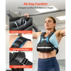 VEVOR Adjustable Weighted Vest, 20-32 lbs Comfortable X-Shape Body Weight Vest Set with 6 Weight Packs and Reflective Stripe, for Men Women, Workout Equipment for Strength Training Running Jogging