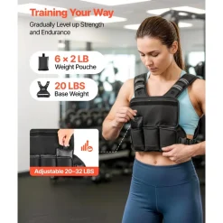 VEVOR Adjustable Weighted Vest, 20-32 lbs Comfortable X-Shape Body Weight Vest Set with 6 Weight Packs and Reflective Stripe, for Men Women, Workout Equipment for Strength Training Running Jogging