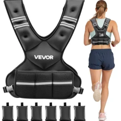 VEVOR Adjustable Weighted Vest, 20-32 lbs Comfortable X-Shape Body Weight Vest Set with 6 Weight Packs and Reflective Stripe, for Men Women, Workout Equipment for Strength Training Running Jogging