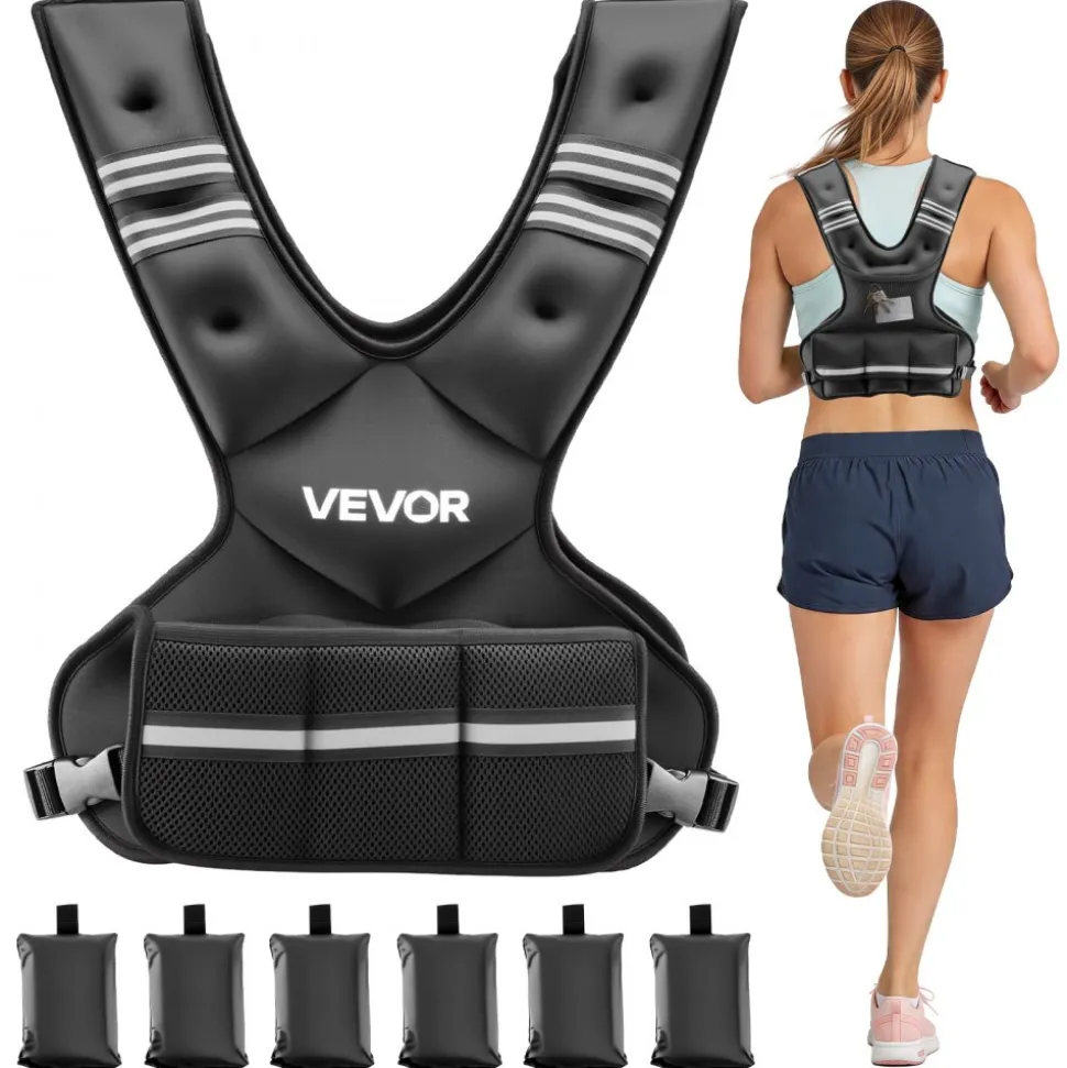 VEVOR Adjustable Weighted Vest, 20-32 lbs Comfortable X-Shape Body Weight Vest Set with 6 Weight Packs and Reflective Stripe, for Men Women, Workout Equipment for Strength Training Running Jogging