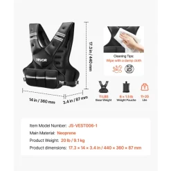 VEVOR Adjustable Weighted Vest, 11-20lb Weight Vest with 6 Ironsand Weights and  Reflective Stripe, Body Weight Vest Exercise Set for Men Women, Workout Equipment for Strength Training Running Jogging