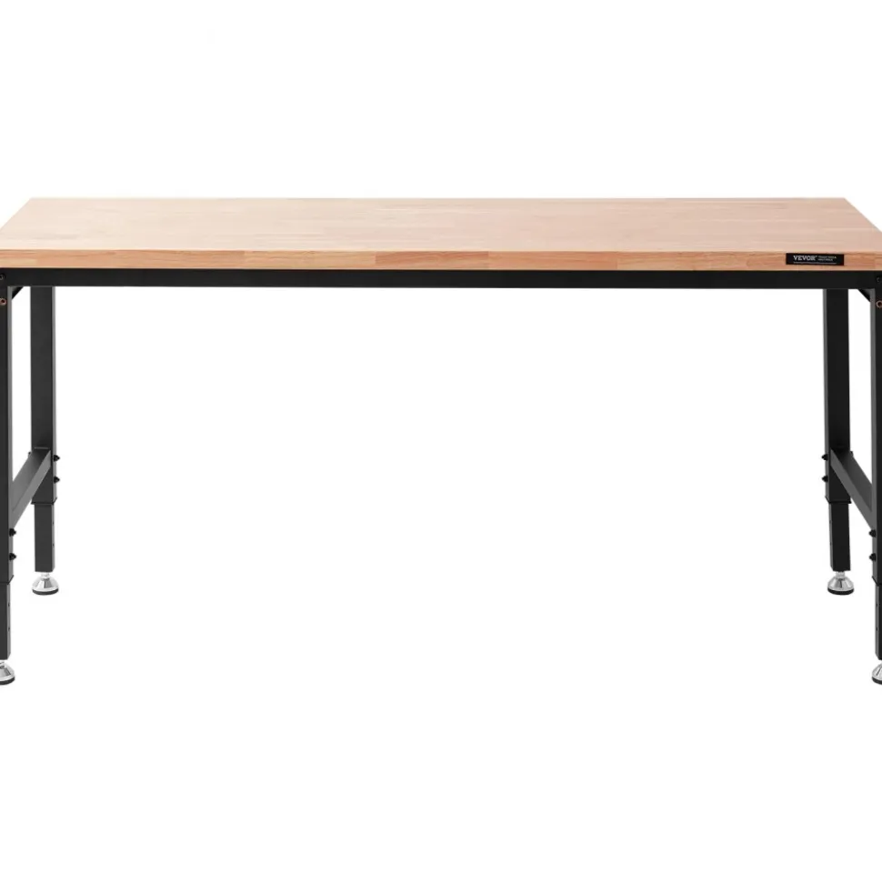 VEVOR Adjustable Workbench, 72" L X 25" W Garage Worktable with Universal Wheels, 28-39.5" Heights & 3000 LBS Load Capacity, with Power Outlets & Hardwood Top & Storage & Foot Pads, for Office Home