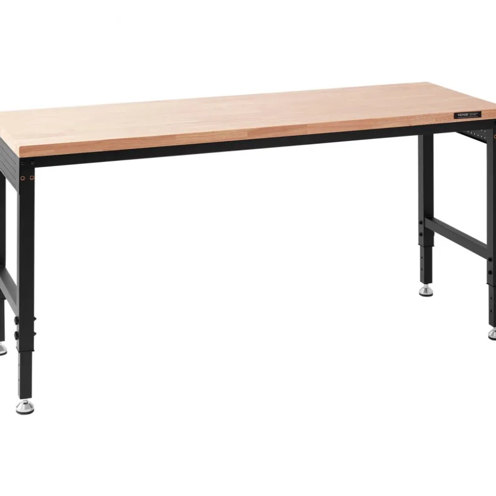 VEVOR Adjustable Workbench, 72" L X 25" W Garage Worktable with Universal Wheels, 28-39.5" Heights & 3000 LBS Load Capacity, with Power Outlets & Hardwood Top & Storage & Foot Pads, for Office Home