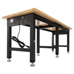 VEVOR Adjustable Workbench, 5000 lbs Capacity, 72 x 24 Inch Oak Wood Top Workstation with 4 AC Outlets & 2 USB Ports, Heavy-Duty Hardwood Worktable for Garage, Workshop, Home, Office, Commercial