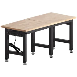 VEVOR Adjustable Workbench, 5000 lbs Capacity, 72 x 24 Inch Oak Wood Top Workstation with 4 AC Outlets & 2 USB Ports, Heavy-Duty Hardwood Worktable for Garage, Workshop, Home, Office, Commercial