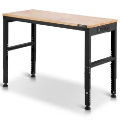 VEVOR Adjustable Workbench, 5000 lbs Capacity, 96 x 24 Inch Oak Wood Top Workstation with 4 AC Outlets & 2 USB Ports, Heavy-Duty Hardwood Worktable for Garage, Workshop, Home, Office, Commercial