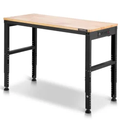 VEVOR Adjustable Workbench, 5000 lbs Capacity, 96 x 24 Inch Oak Wood Top Workstation with 4 AC Outlets & 2 USB Ports, Heavy-Duty Hardwood Worktable for Garage, Workshop, Home, Office, Commercial