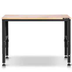 VEVOR Adjustable Workbench, 5000 lbs Capacity, 96 x 24 Inch Oak Wood Top Workstation with 4 AC Outlets & 2 USB Ports, Heavy-Duty Hardwood Worktable for Garage, Workshop, Home, Office, Commercial
