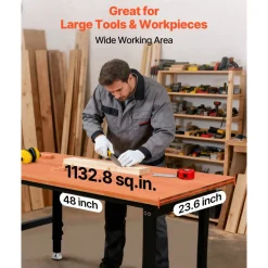 VEVOR Adjustable Workbench, 1500 lbs Capacity, 48 x 24 Inch Oak Wood Top Workbench with 26.3-40.2 Inch Height Adjustment, Heavy-Duty Hardwood Worktable for Garage, Workshop, Home, Office, Commercial