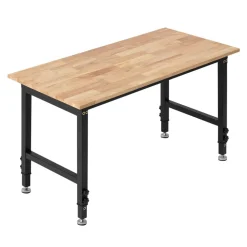 VEVOR Adjustable Workbench, 1500 lbs Capacity, 48 x 24 Inch Oak Wood Top Workbench with 26.3-40.2 Inch Height Adjustment, Heavy-Duty Hardwood Worktable for Garage, Workshop, Home, Office, Commercial