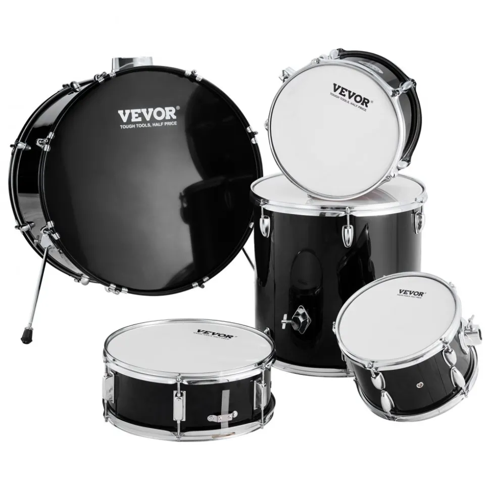 VEVOR Adult Drum Set, 5-Piece, 22 inches Complete Full Size Drum Kit with Bass Toms Snare Floor Drum Adjustable Throne Stands Cymbal Hi-Hat Pedal and Drumsticks, Beginner Drum Kit for Adults, Black