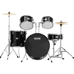 VEVOR Adult Drum Set, 5-Piece, 22 inches Complete Full Size Drum Kit with Bass Toms Snare Floor Drum Adjustable Throne Stands Cymbal Hi-Hat Pedal and Drumsticks, Beginner Drum Kit for Adults, Black