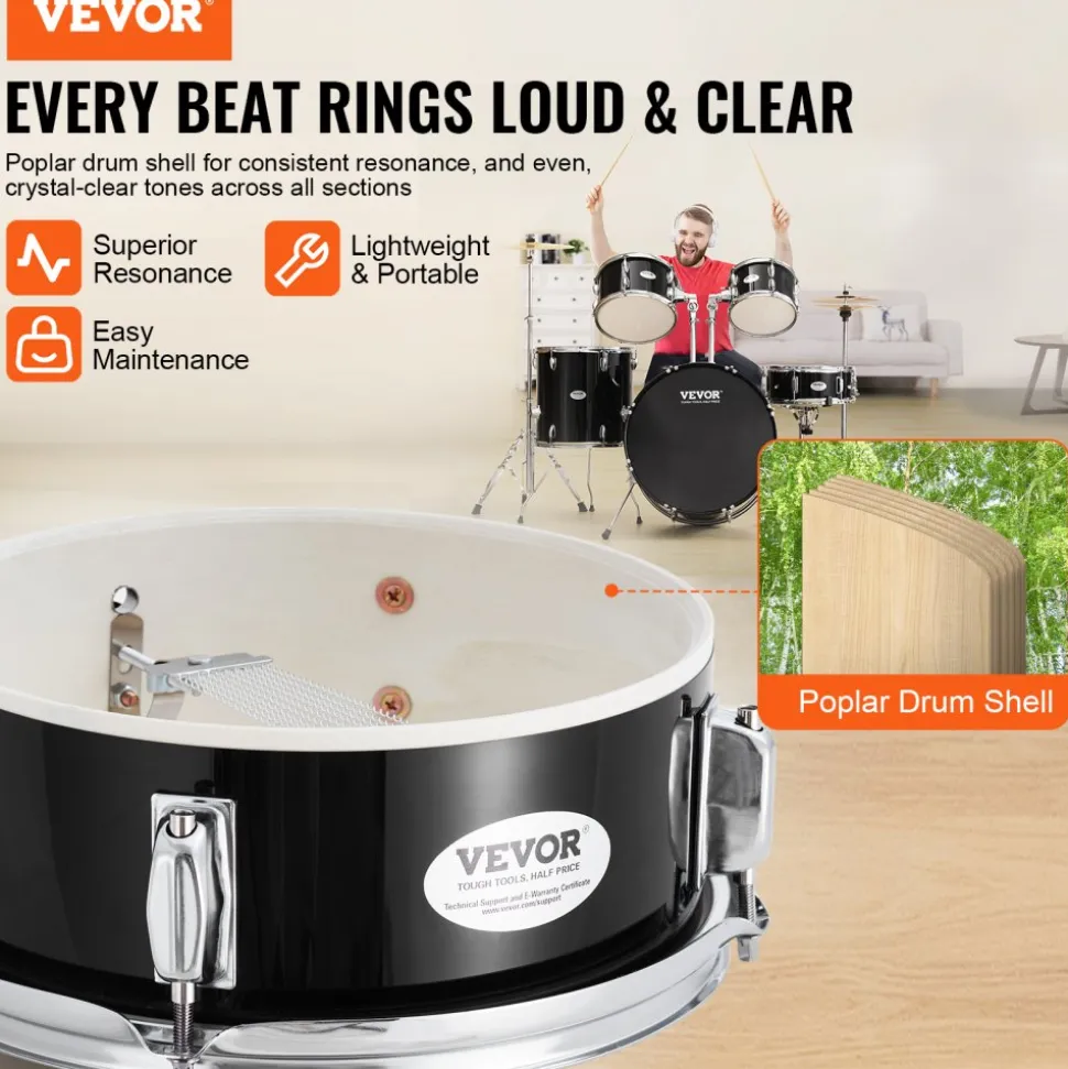 VEVOR Adult Drum Set, 5-Piece, 22 inches Complete Full Size Drum Kit with Bass Toms Snare Floor Drum Adjustable Throne Stands Cymbal Hi-Hat Pedal and Drumsticks, Beginner Drum Kit for Adults, Black