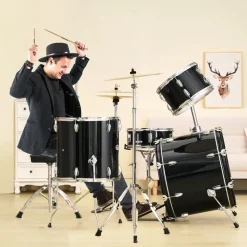 VEVOR Adult Drum Set, 5-Piece, 22 inches Complete Full Size Drum Kit with Bass Toms Snare Floor Drum Adjustable Throne Stands Cymbal Hi-Hat Pedal and Drumsticks, Beginner Drum Kit for Adults, Black