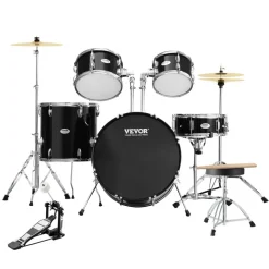 VEVOR Adult Drum Set, 5-Piece, 22 inches Complete Full Size Drum Kit with Bass Toms Snare Floor Drum Adjustable Throne Stands Cymbal Hi-Hat Pedal and Drumsticks, Beginner Drum Kit for Adults, Black