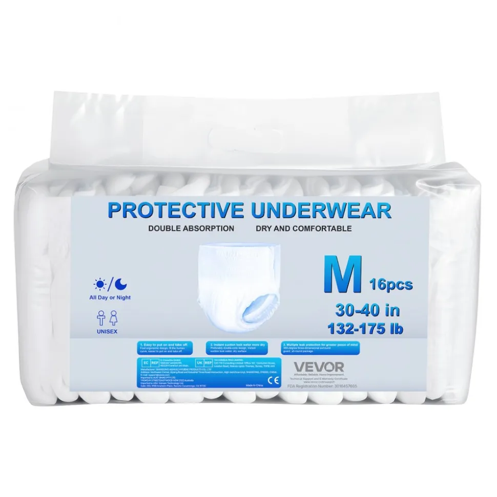 VEVOR Adult Incontinence Underwear, High Absorbent Protective Underwear for Men & Women, Disposable Adult Pull-ups Diapers with Leakproof Leg Cuff & Wetness Indicator - M Size, 64 Count (4 Pack of 16)
