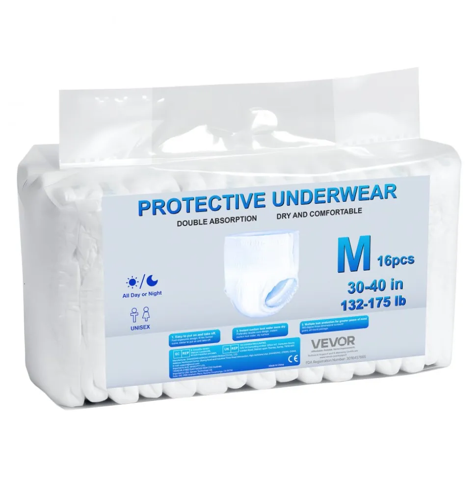 VEVOR Adult Incontinence Underwear, High Absorbent Protective Underwear for Men & Women, Disposable Adult Pull-ups Diapers with Leakproof Leg Cuff & Wetness Indicator - M Size, 64 Count (4 Pack of 16)