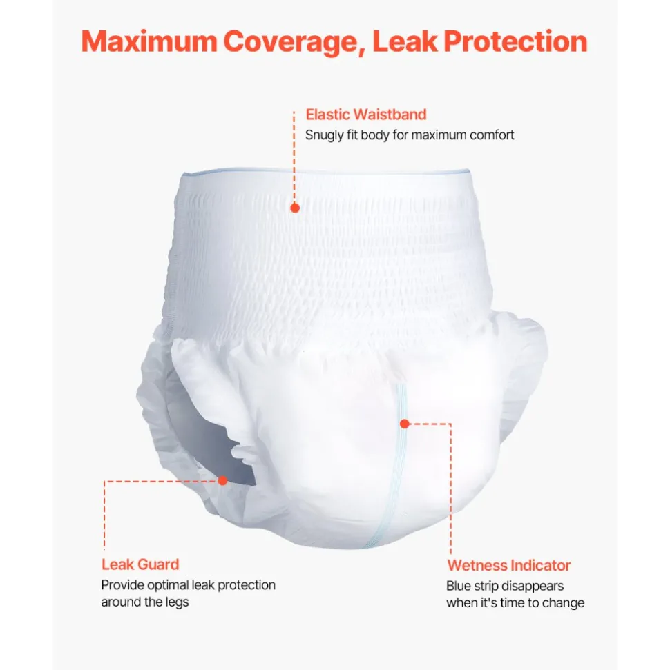 VEVOR Adult Incontinence Underwear, High Absorbent Protective Underwear for Men & Women, Disposable Adult Pull-ups Diapers with Leakproof Leg Cuff & Wetness Indicator - M Size, 64 Count (4 Pack of 16)