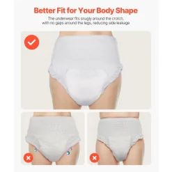 VEVOR Adult Incontinence Underwear, High Absorbent Protective Underwear for Men & Women, Disposable Adult Pull-ups Diapers with Leakproof Leg Cuff & Wetness Indicator - M Size, 64 Count (4 Pack of 16)