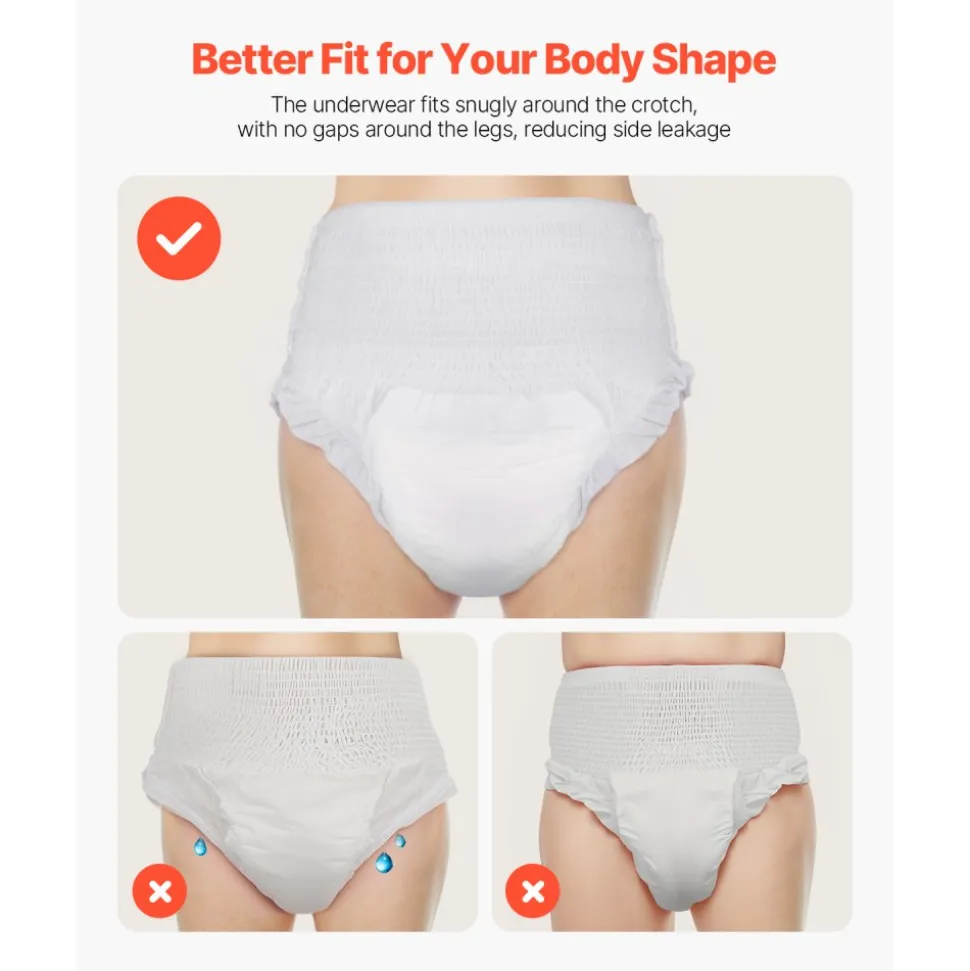 VEVOR Adult Incontinence Underwear, High Absorbent Protective Underwear for Men & Women, Disposable Adult Pull-ups Diapers with Leakproof Leg Cuff & Wetness Indicator - M Size, 64 Count (4 Pack of 16)