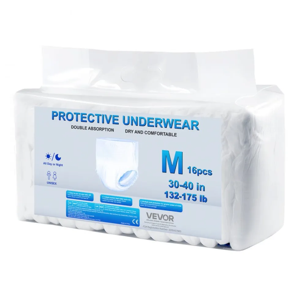 VEVOR Adult Incontinence Underwear, High Absorbent Protective Underwear for Men & Women, Disposable Adult Pull-ups Diapers with Leakproof Leg Cuff & Wetness Indicator - M Size, 64 Count (4 Pack of 16)