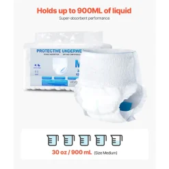VEVOR Adult Incontinence Underwear, High Absorbent Protective Underwear for Men & Women, Disposable Adult Pull-ups Diapers with Leakproof Leg Cuff & Wetness Indicator - M Size, 64 Count (4 Pack of 16)