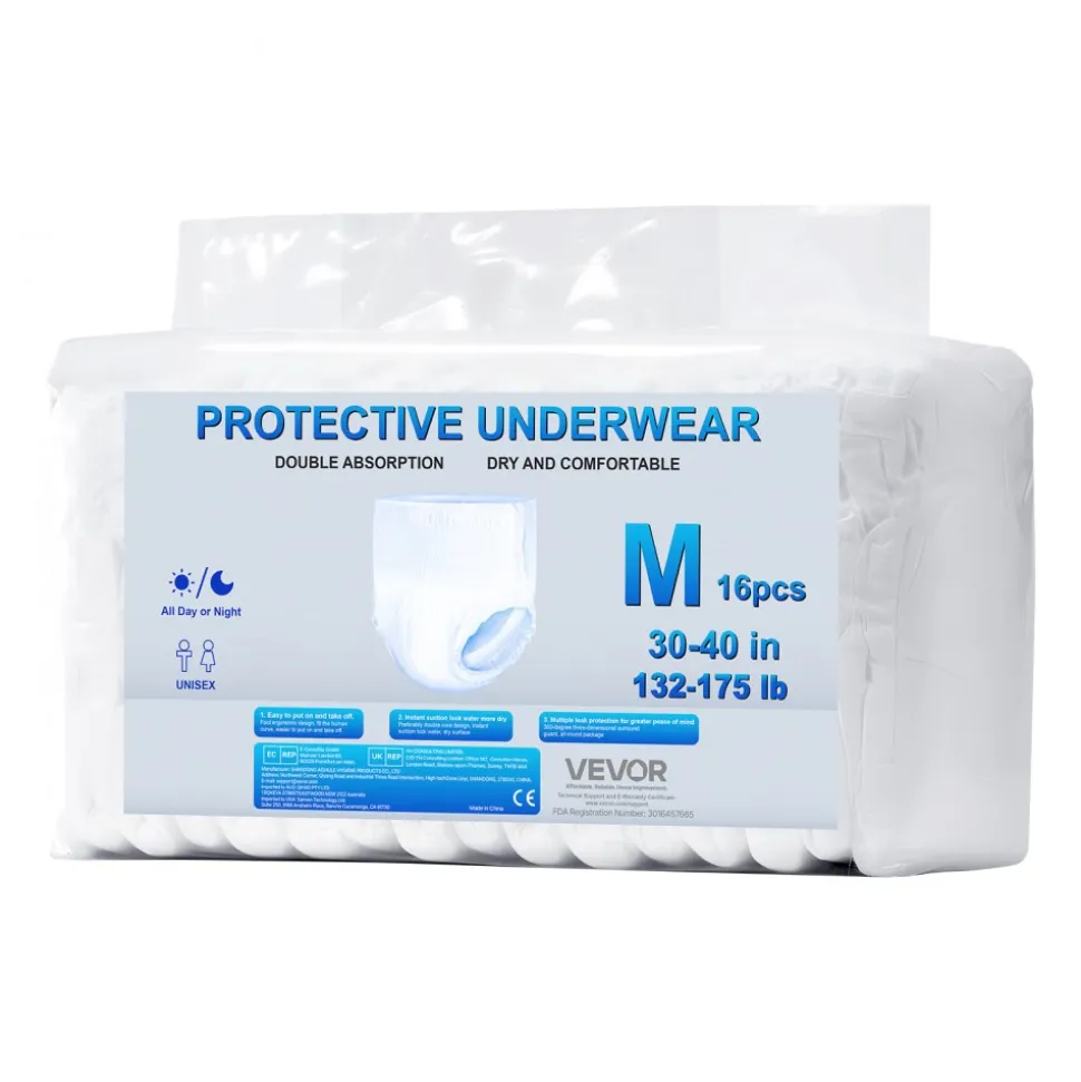 VEVOR Adult Incontinence Underwear, High Absorbent Protective Underwear for Men & Women, Disposable Adult Pull-ups Diapers with Leakproof Leg Cuff & Wetness Indicator - M Size, 64 Count (4 Pack of 16)
