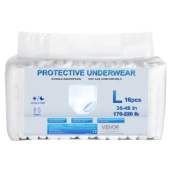 VEVOR Adult Incontinence Underwear, High Absorbent Protective Underwear for Men & Women, Disposable Adult Pull-ups Diaper with Leakproof Leg Cuff & Wetness Indicator - L Size, 64 Count (4 Packs of 16)