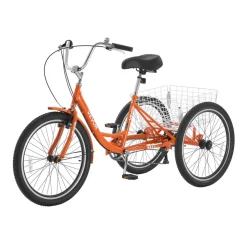 VEVOR Adult Tricycle 24 inch 7 Speed Trikes for Adult 3 Wheel Cruiser Bike, w/ Cargo Basket, Adjustable Seat, and Double-Wall Wheel Rims, Carbon Steel Shopping Tricycles for Women, Men, Senior (Red)
