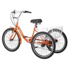 VEVOR Adult Tricycle 24 inch 7 Speed Trikes for Adult 3 Wheel Cruiser Bike, w/ Cargo Basket, Adjustable Seat, and Double-Wall Wheel Rims, Carbon Steel Shopping Tricycles for Women, Men, Senior (Red)