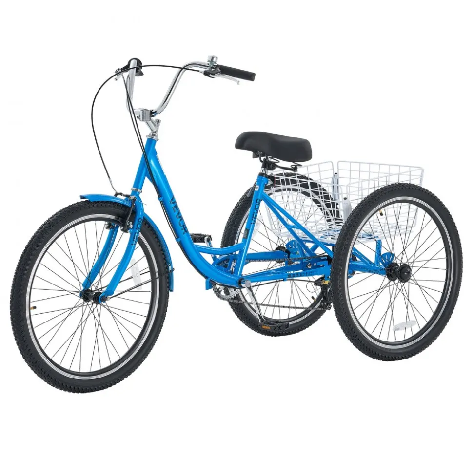 VEVOR Adult Tricycle 26 inch 7 Speed Trikes for Adult 3 Wheel Cruiser Bike, w/ Cargo Basket, Adjustable Seat, and Double-Wall Wheel Rims, Carbon Steel Shopping Tricycles for Women, Men, Senior (Blue)