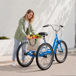 VEVOR Adult Tricycle 26 inch Trike for Adult 3 Wheel Cruiser Bike, with Cargo Basket, Adjustable Seat, and Double-Wall Wheel Rims, Carbon Steel Shopping Picnic Tricycles for Women, Men, Seniors