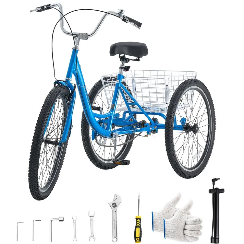 VEVOR Adult Tricycle 26 inch Trike for Adult 3 Wheel Cruiser Bike, with Cargo Basket, Adjustable Seat, and Double-Wall Wheel Rims, Carbon Steel Shopping Picnic Tricycles for Women, Men, Seniors