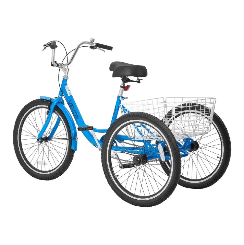 VEVOR Adult Tricycle 24 inch Trike for Adult 3 Wheel Cruiser Bike, with Cargo Basket, Adjustable Seat, and Double-Wall Wheel Rims, Carbon Steel Shopping Picnic Tricycles for Women, Men, Seniors