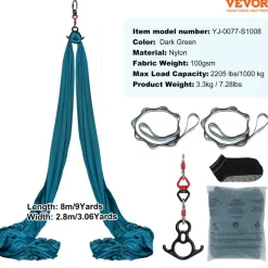 VEVOR Aerial Silk & Yoga Swing, 8.7 Yards, Aerial Yoga Hammock Kit with 100gsm Nylon Fabric, Full Rigging Hardware & Easy Set-up Guide, Antigravity Flying for All Levels Fitness Bodybuilding, Green