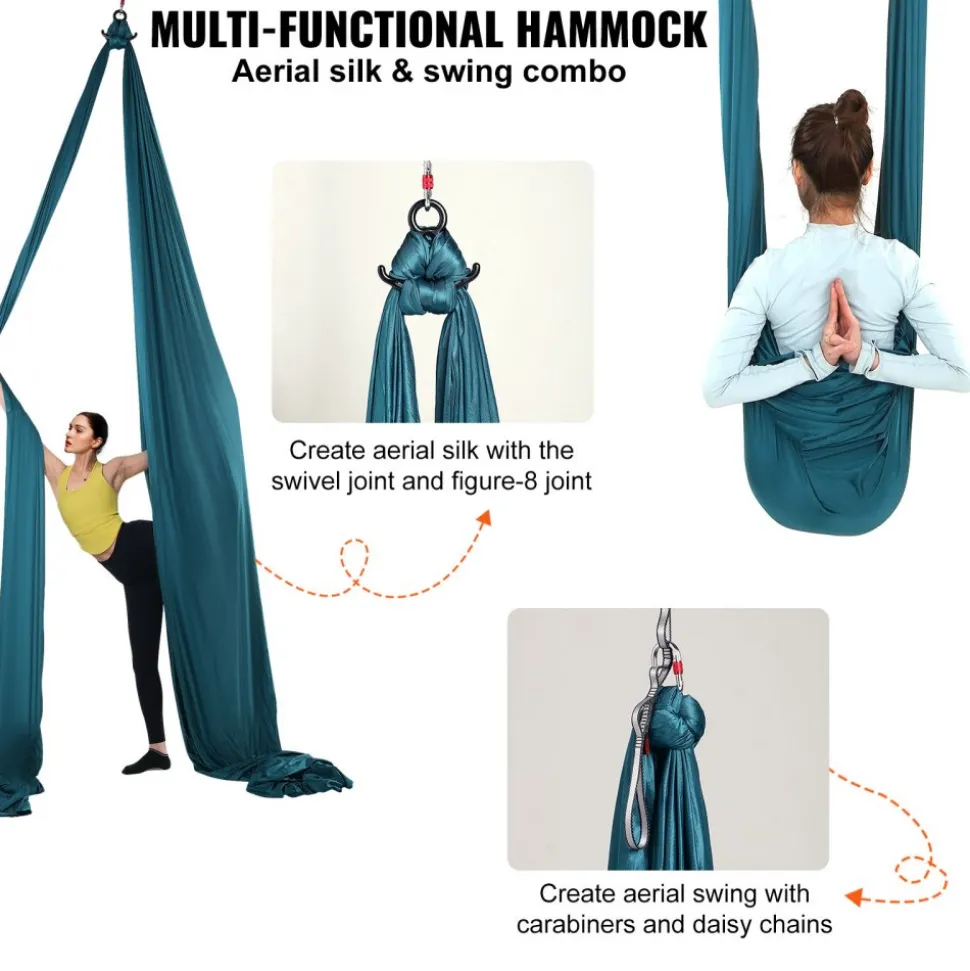 VEVOR Aerial Silk & Yoga Swing, 8.7 Yards, Aerial Yoga Hammock Kit with 100gsm Nylon Fabric, Full Rigging Hardware & Easy Set-up Guide, Antigravity Flying for All Levels Fitness Bodybuilding, Green