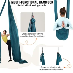 VEVOR Aerial Silk & Yoga Swing, 11 Yards, Aerial Yoga Hammock Kit with 100gsm Nylon Fabric, Full Rigging Hardware & Easy Set-up Guide, Antigravity Flying for All Levels Fitness Bodybuilding, Green