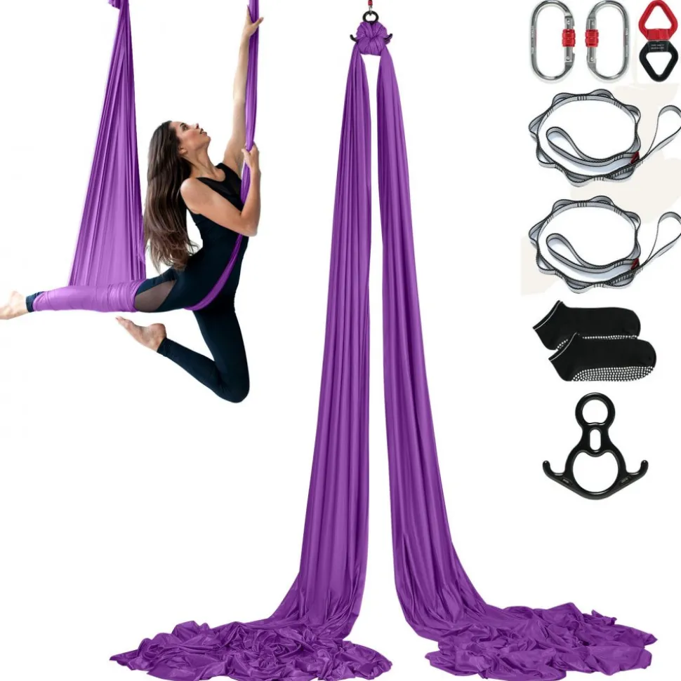VEVOR Aerial Silk & Yoga Swing, 8.7 Yards, Aerial Yoga Hammock Kit with 100gsm Nylon Fabric, Full Rigging Hardware & Easy Set-up Guide, Antigravity Flying for All Levels Fitness Bodybuilding, Purple